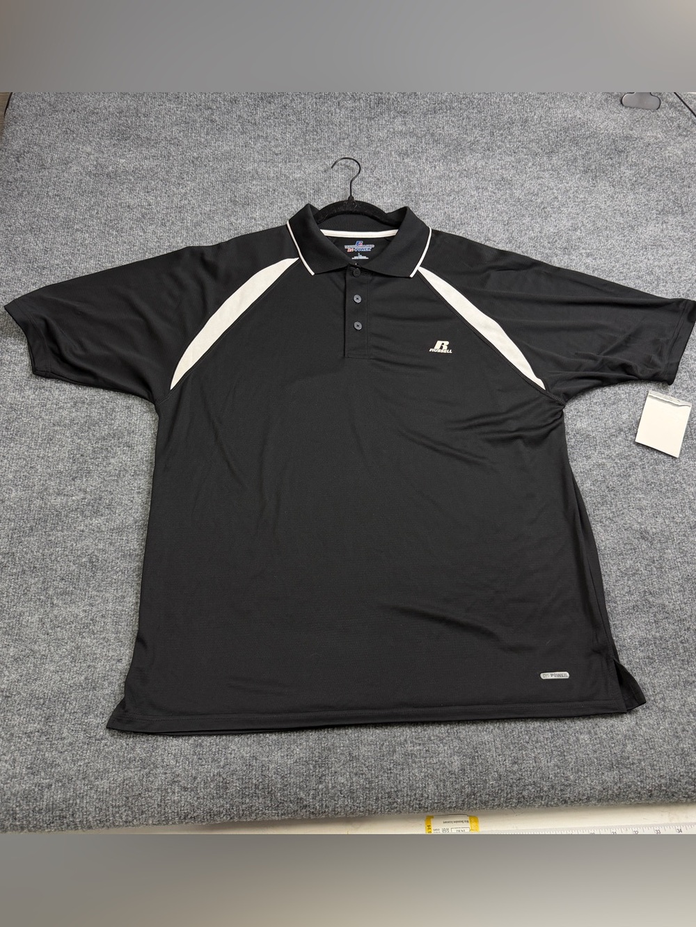 Russell Athletic Dri-Power Mens Sz L Black Polo Shirt Short Sleeve